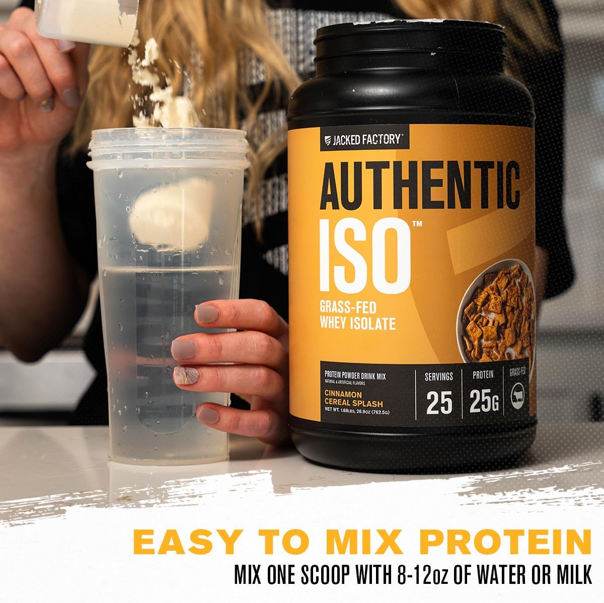 Jacked Factory Authentic ISO Grass Fed Whey Protein Isolate Powder - Low Carb, Non-GMO Muscle Building Protein w/No Fillers, Post Workout Recovery, Cinnamon Cereal Splash - 25 Servings