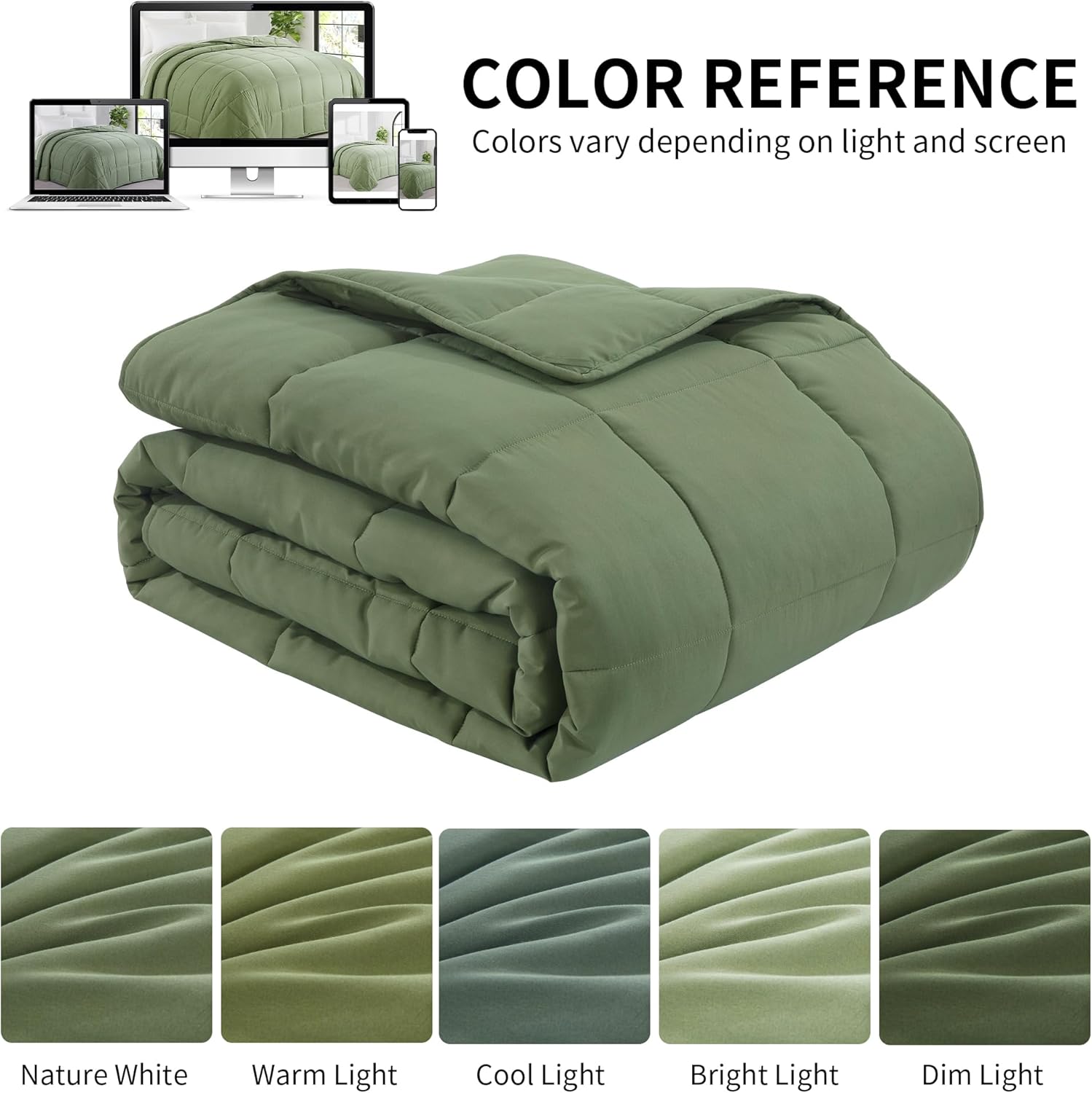 HOMBYS 136x120 Alaskan King Size Comforter for All Season, Oversized Duvet Insert, Extra Large Down Alternative Bed Comforter with Corner Tabs, Olive Green - Image 3