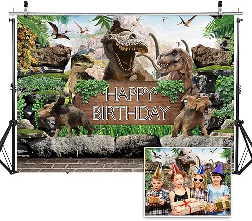 Fondo temático de dinosaurio de 8 x 6 pies para niños, fiesta de cumpleaños, fotografía, fondo de selva, parque de la selva, baby shower, decoración