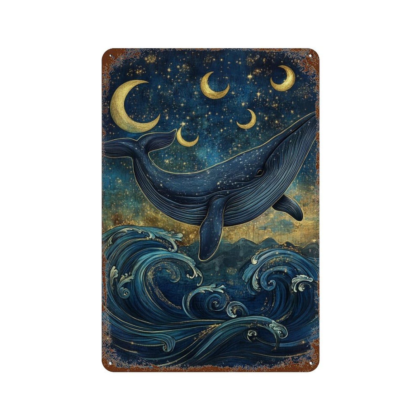 Whale Dreams in Moonlight-1 Vintage Rust Metal Sign 11.8"x7.9", Shabby Chic Decor for Living Room, Hallway And Home Decor