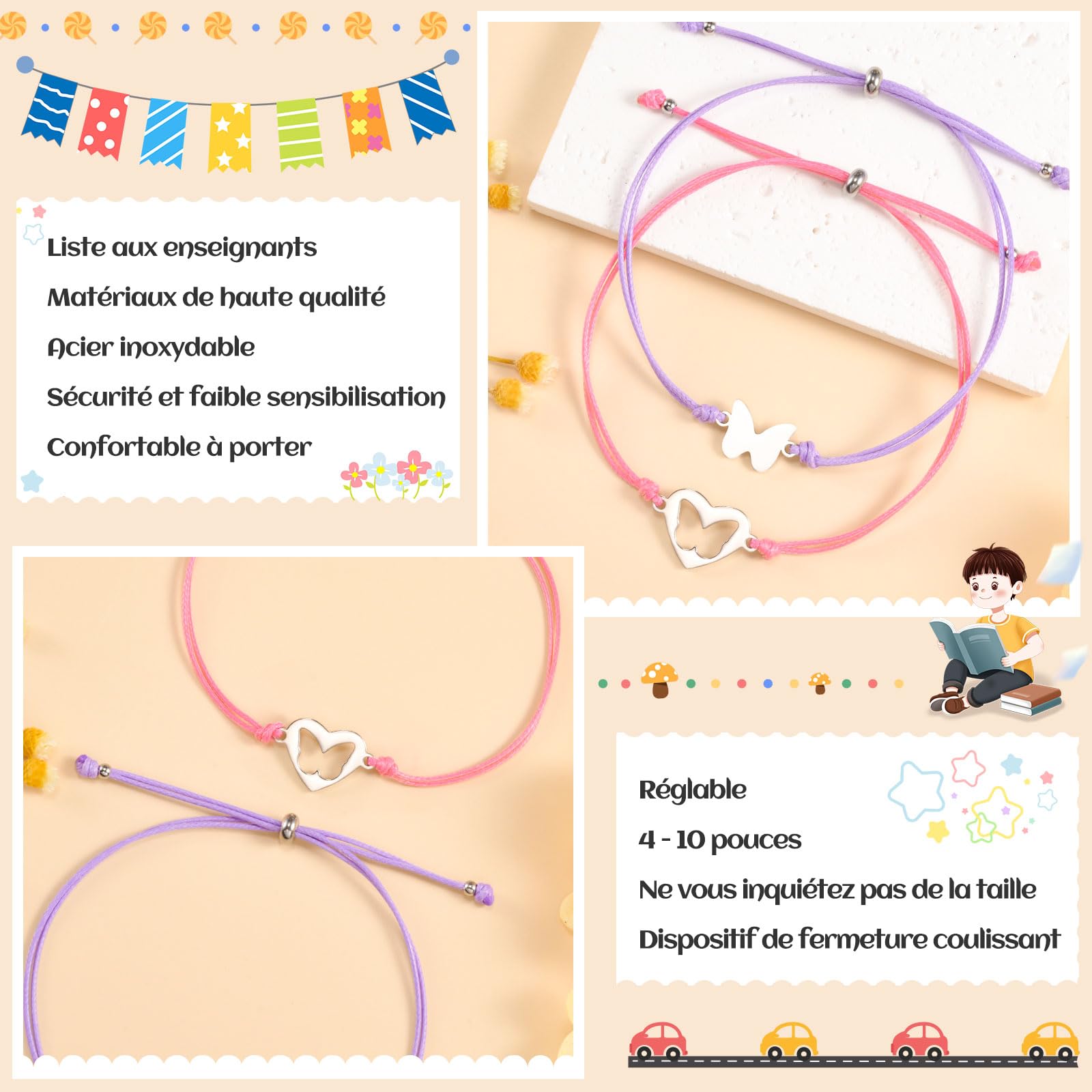 YELUWA 2 Pezzi Regali di Ritorno a Scuola, Set di Bracciali Madre e Figlia/Figlio, Regali per il Primo Giorno di Scuola per Ragazze e Ragazzi, Gioielli Mamma e Me (Rosso Rosa e Viola) FR