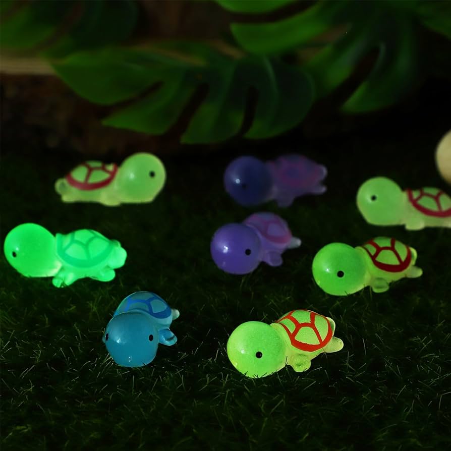 100/200/300PCS Cute Tiny Glow Resin Turtles For Crafts, Luminous Mini Turtle Cartoon Figurines Glow Dark Fairy Garden Party Decoration Hidden Game Nail Di