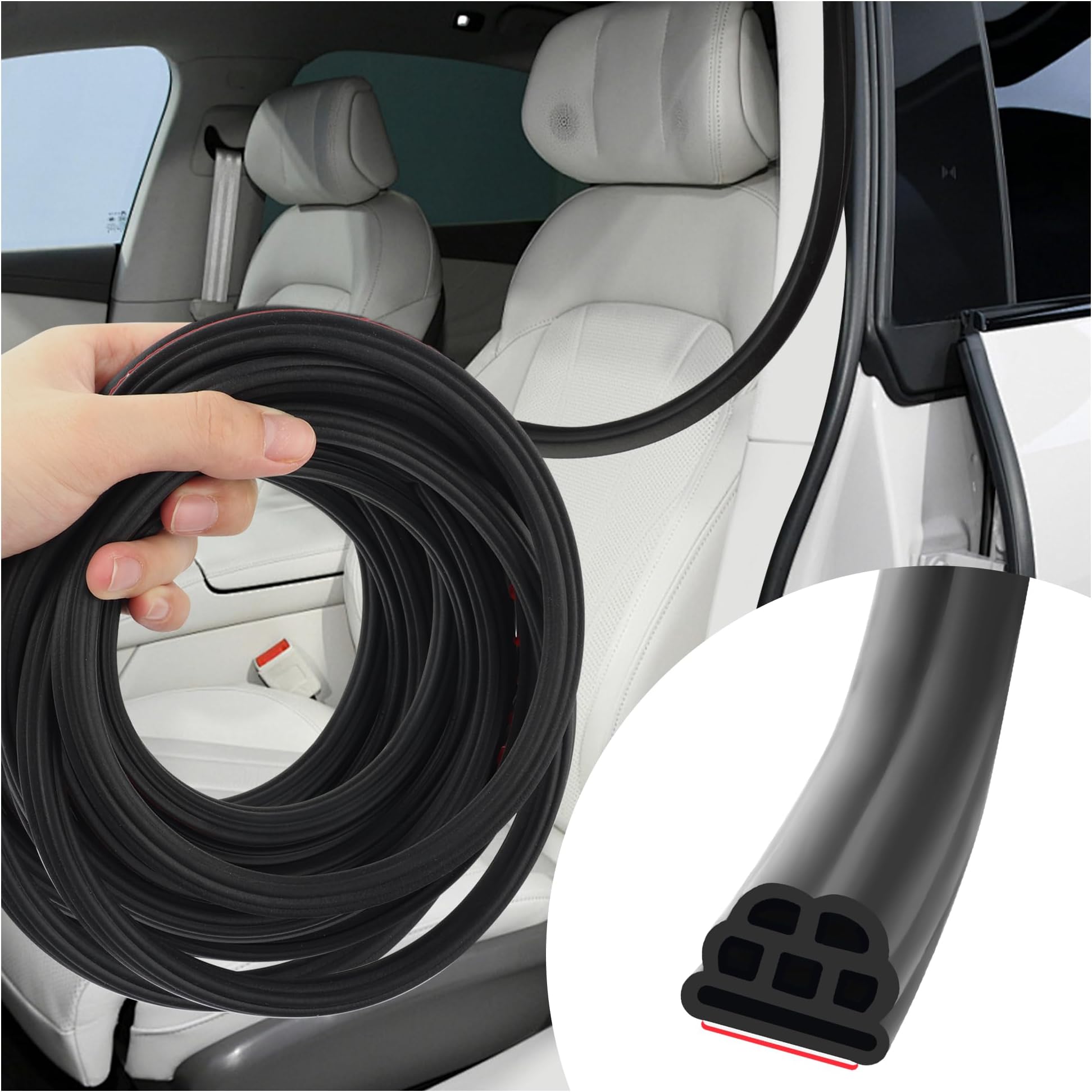 32.8Ft Upgraded Car Weather Stripping Door Seal,Three-Layer Weather Stripping Self-Adhesive Seal Gaps from Drafts&Noise,Universal Rubber Car Door Seal/Protectors for Most Cars (32.8Ft)
