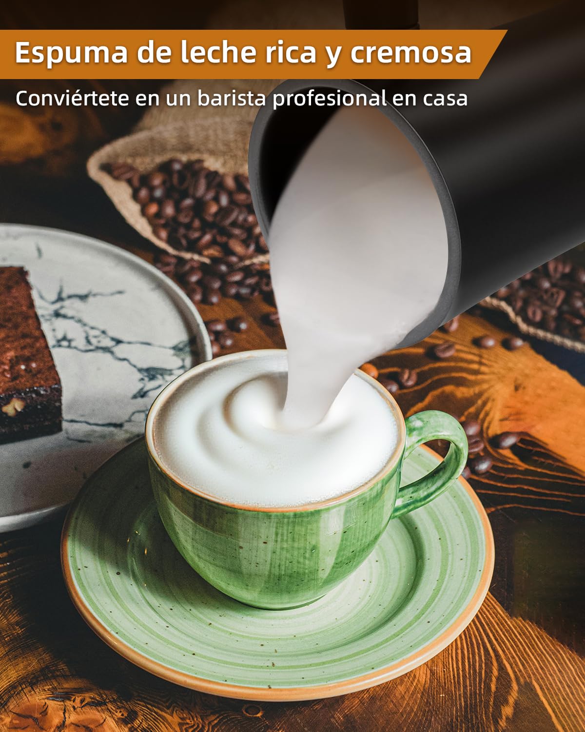 Cafetera de Leche, 4 en 1, con Función de Espumado y Calentamiento (Negra)