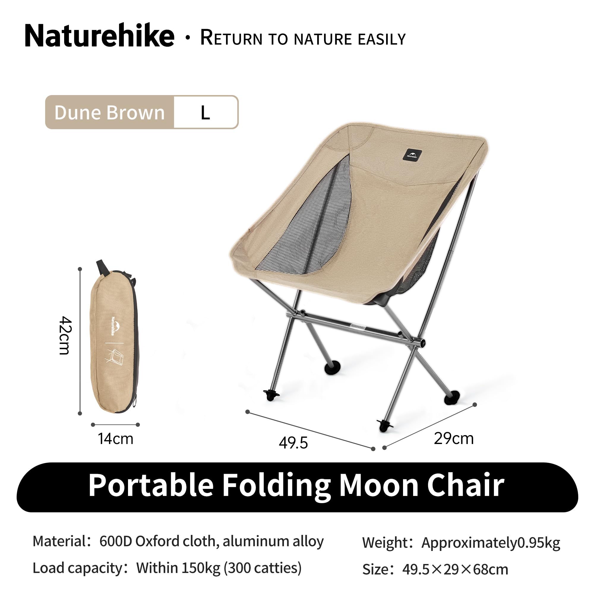 Naturehike opvouwbare campingstoel - draagbaar, lichtgewicht, voor vissen en buiten - Kaki