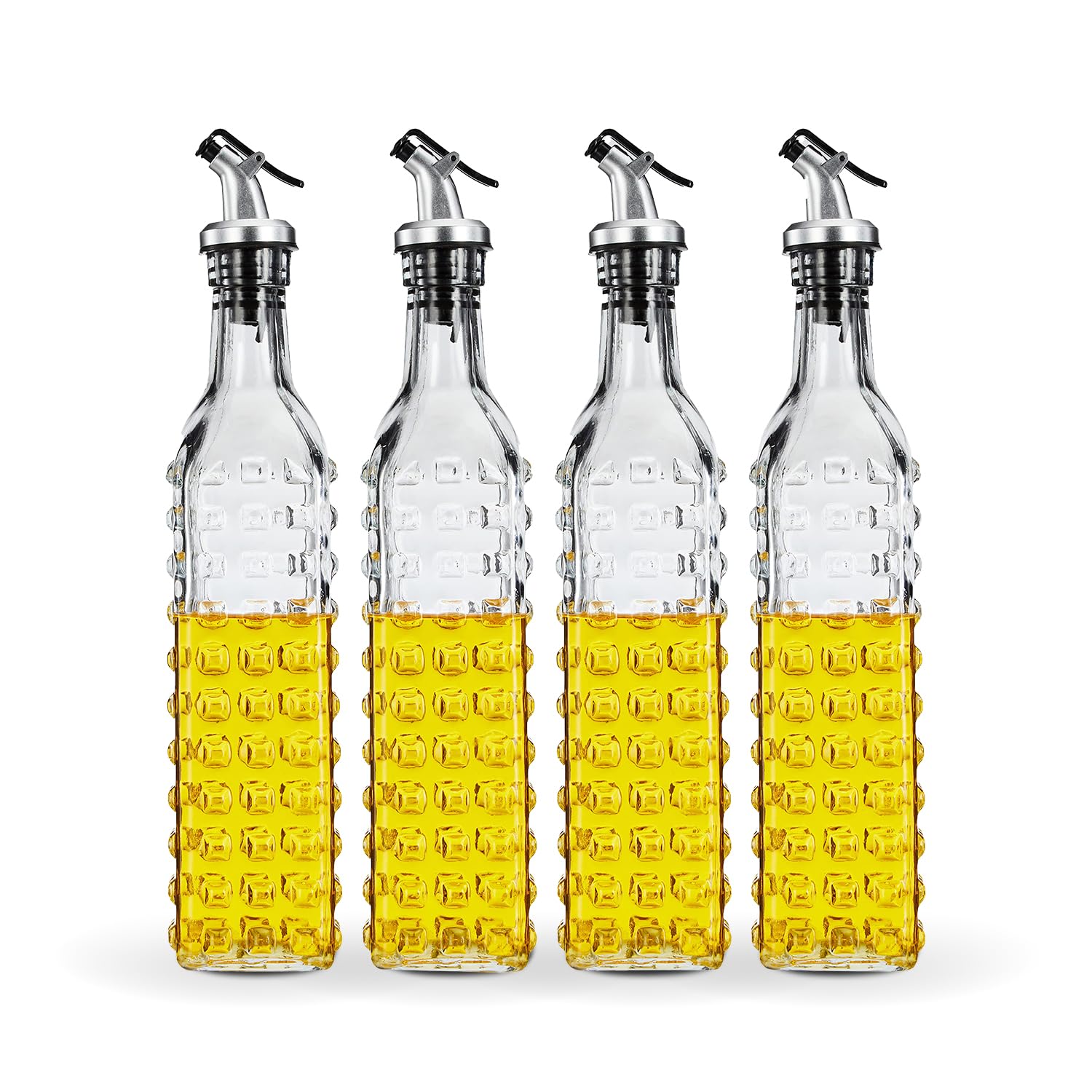 Amazon Brand - Solimo Oil Dispenser with Spout; Leak-proof, Dust-proof, Messy-pour-free, Silica Glass, Dotted Design, Set of 4, 500 ml (Transparent) (B0BVQSZF8L) Amazon Price History, Amazon Price Tracker