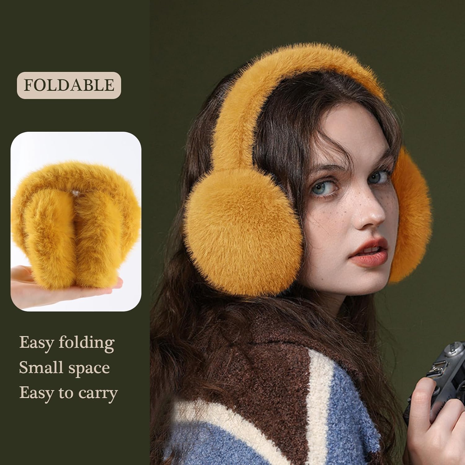 Zsedrut Winter Women Earmuff Foldable Ear Warmer Fluffy Ear Cover Warm Outdoor - Image 2
