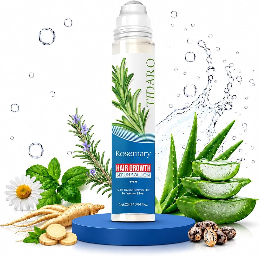 Premium Hair Growth Serum Roll On 25ml Organic Oil Acetyl Tetrapeptide 3% Curly Skin Care Vitamin B7 Men & Women Anti Loss Furmula Strenghens Roots Scalp with Rosemary Unisex Types Roller Applicator