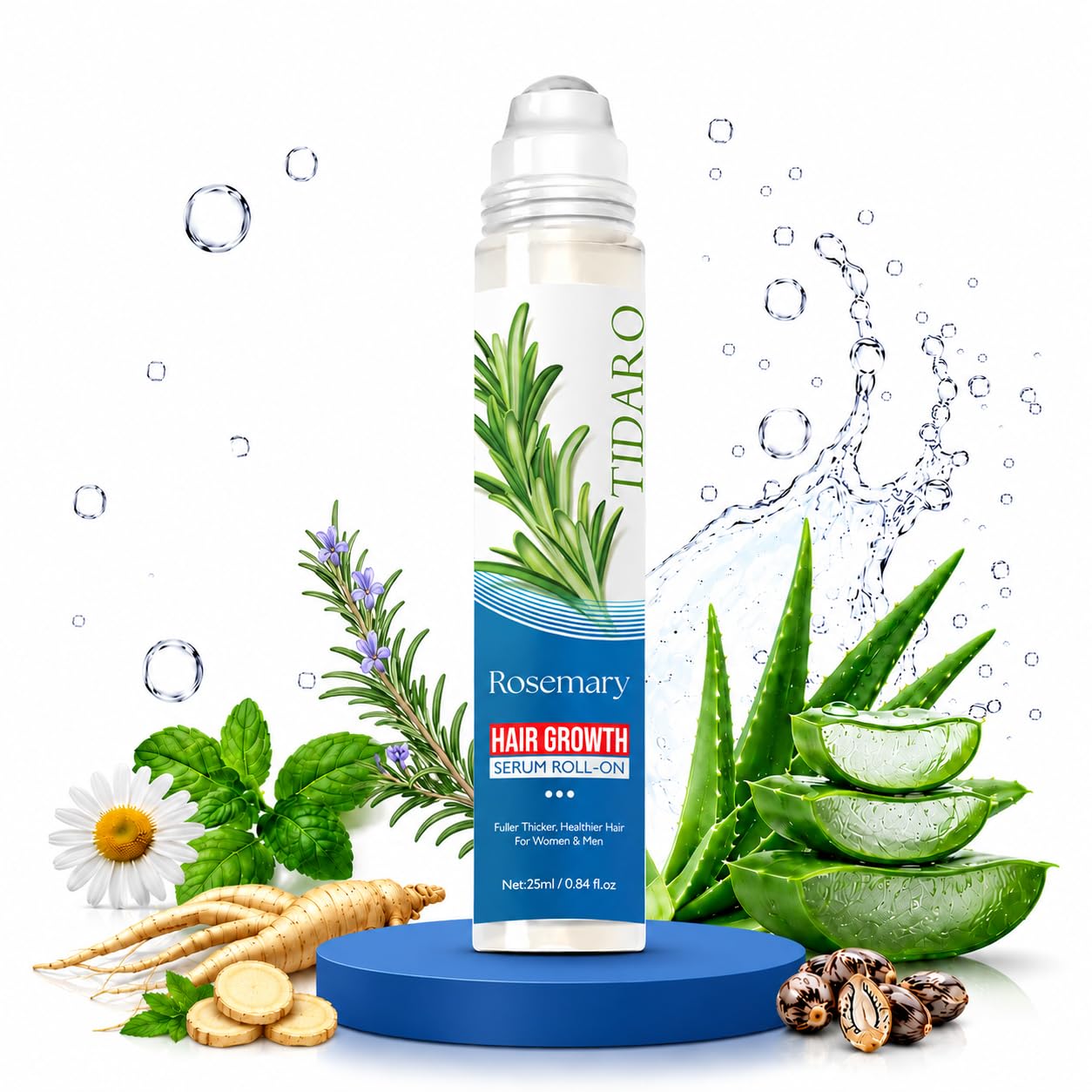 Premium Hair Growth Serum Roll On 25ml Organic Oil Acetyl Tetrapeptide 3% Curly Skin Care Vitamin B7 Men & Women Anti Loss Furmula Strenghens Roots Scalp with Rosemary Unisex Types Roller Applicator