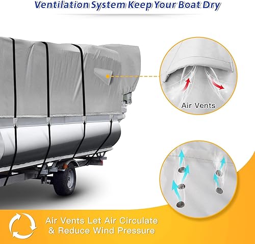 Miniatura 5 de Fuprosico Cubierta de lancha pontón 900D resistente de 17, 18, 19, 20 pies, cubierta de lona impermeable de grado marino mejorada para lanchas