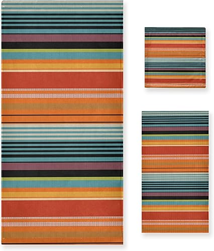 Juego de 3 toallas de baño mexicanas a rayas de sarape para cara, toalla absorbente de manos para gimnasio, baño, ducha en casa