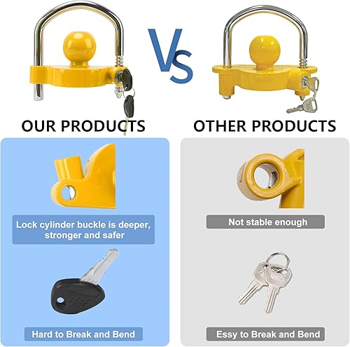 Miniatura 3 de METOWARE Cerradura de acoplador de remolque universal ajustable de acero con llave bloqueo de bola de remolque antirrobo para seguridad de remolque