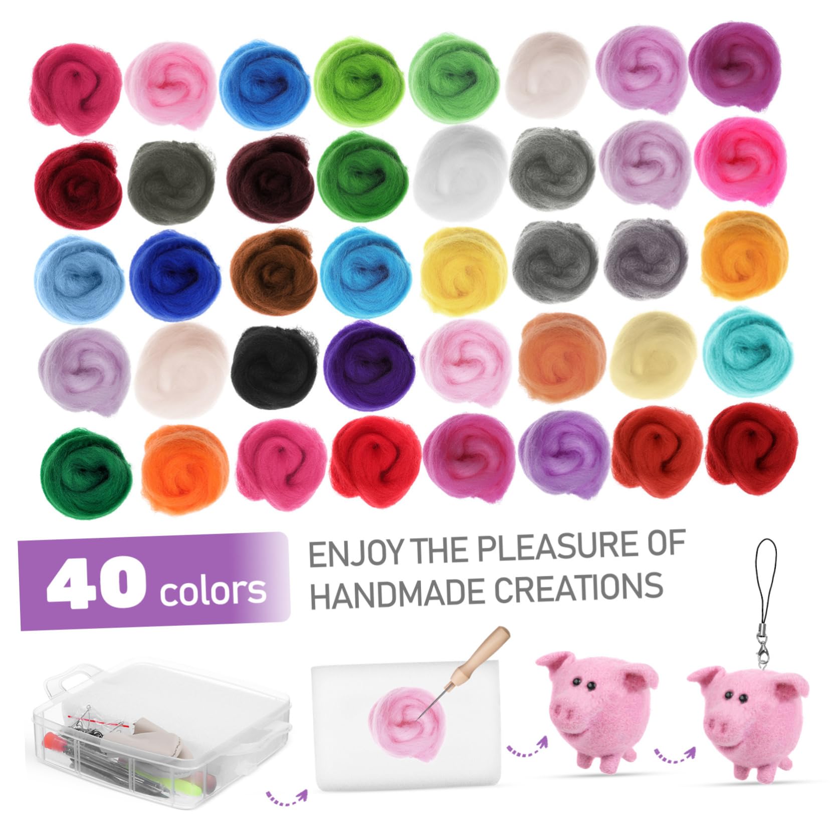 Veemoon 1 Juego Kit de artesanía de fieltro sellado aguja puñetazos puntada equipo kit de bordado de punzón bolas de fieltro kits de para adultos principiantes lana