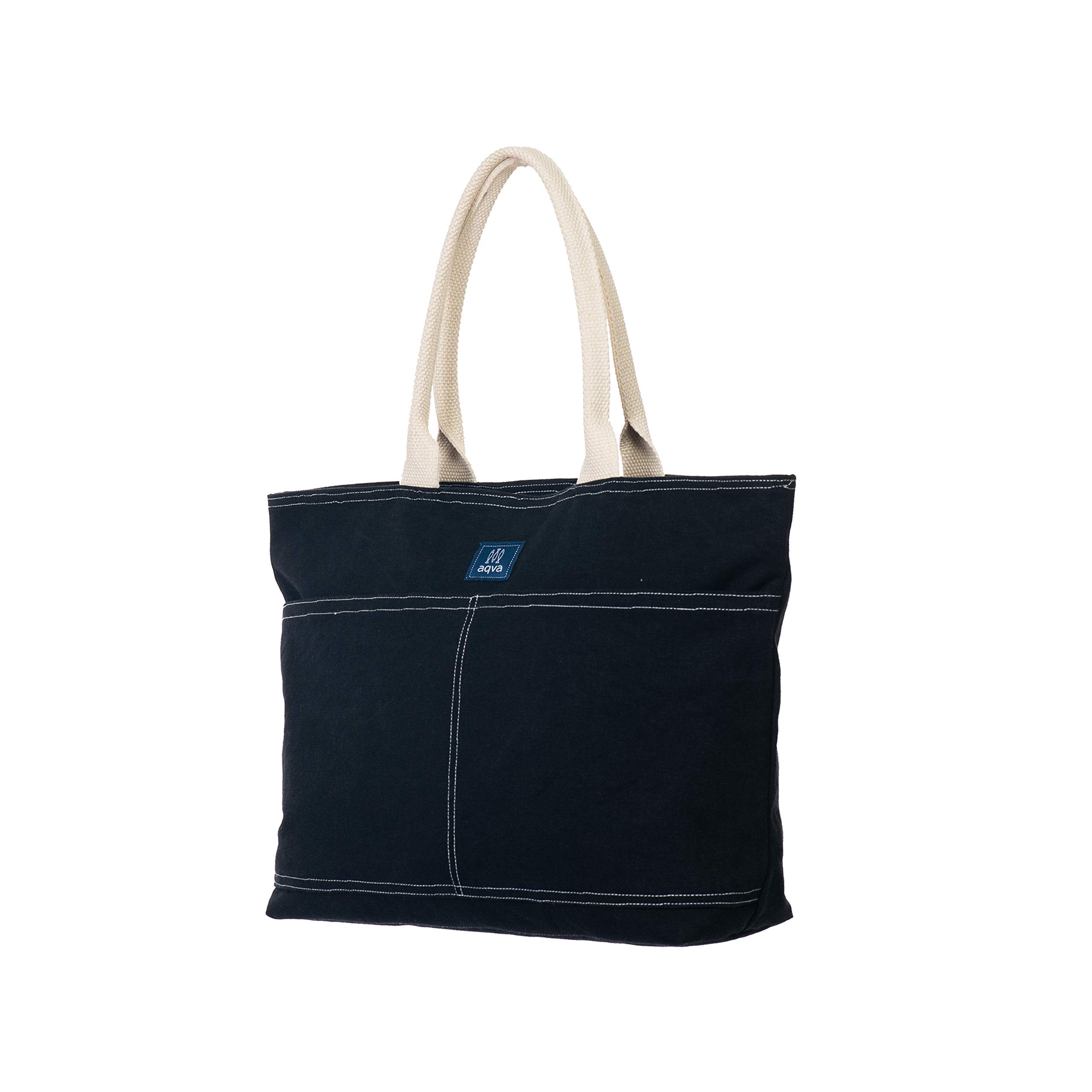 AQVA Cotton Canvas Tote Bag for Women | Trendy Stylish Multipurpose Handbag with Zipper | Shoulder Bag for Shopping, Beach, Travel and Work | Solid, Black 3