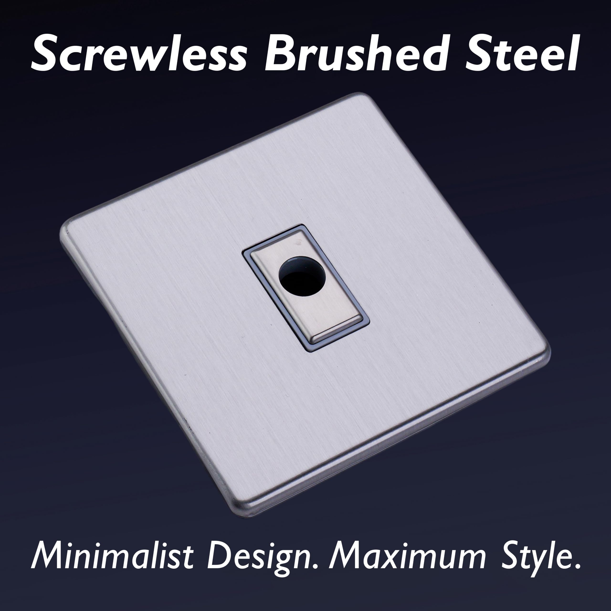 Varilight Flex Outlet Plate - Screwless Brushed Steel With Brushed Steel Insert, XDSFODS, 86x86x34mm - Image 3