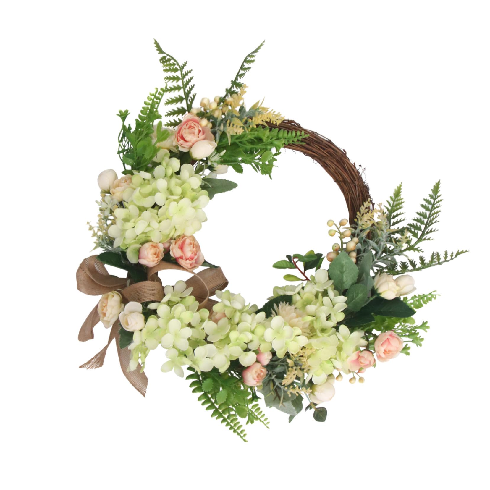 Künstlicher Hortensien Türkranz mit Eukalyptus und Rosen Handgefertigter Frühlings Wandkranz für Haustür und Ganzjährige Wand und Türdekoration