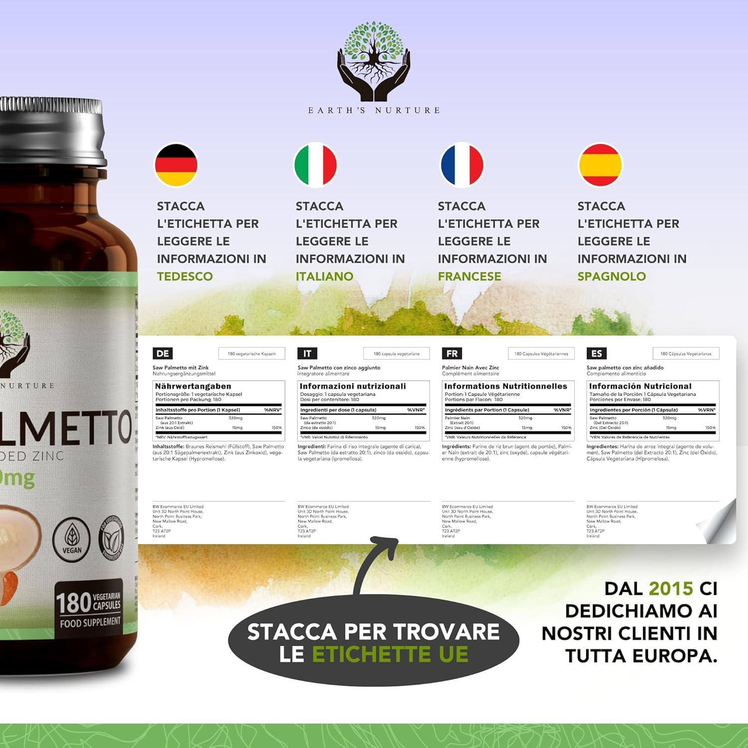 EN Saw Palmetto Prostata Integratore | 180 Serenoa Repens Capsules | ad Alto Dosaggio Estratto di Palmetto Saw 320mg con Zinco 15mg | Non-OGM, Senza Glutine e Allergeni | Prodotto nel Regno Unito