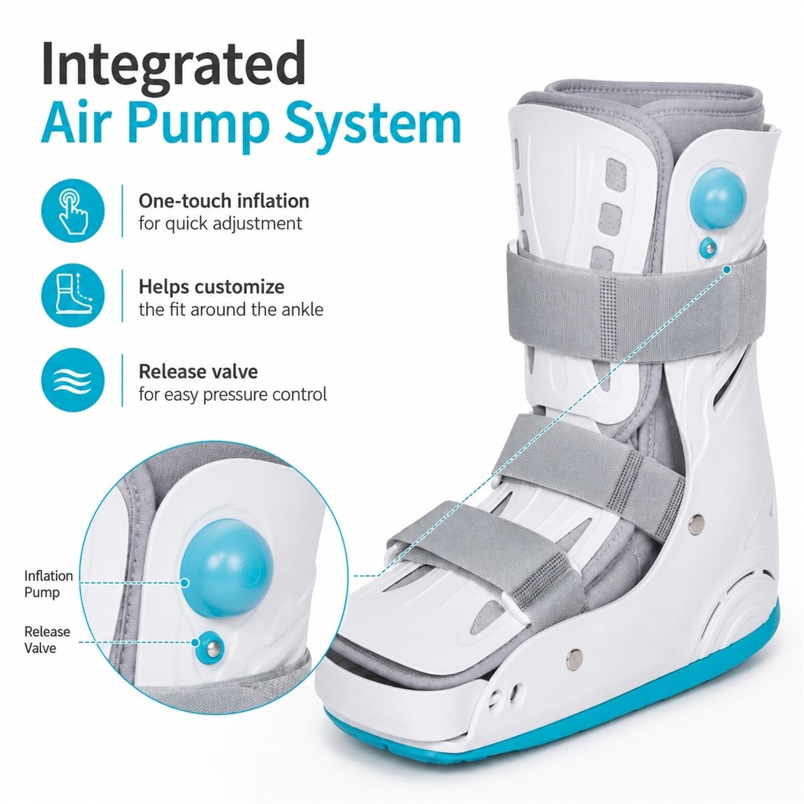 Bota Walker Ortopédica Inflable para Fractura de Pie y Esguince de Tobillo Bota Médica para Inmovilización de Tendinitis de Aquiles y Recuperación Postoperatoria(S)