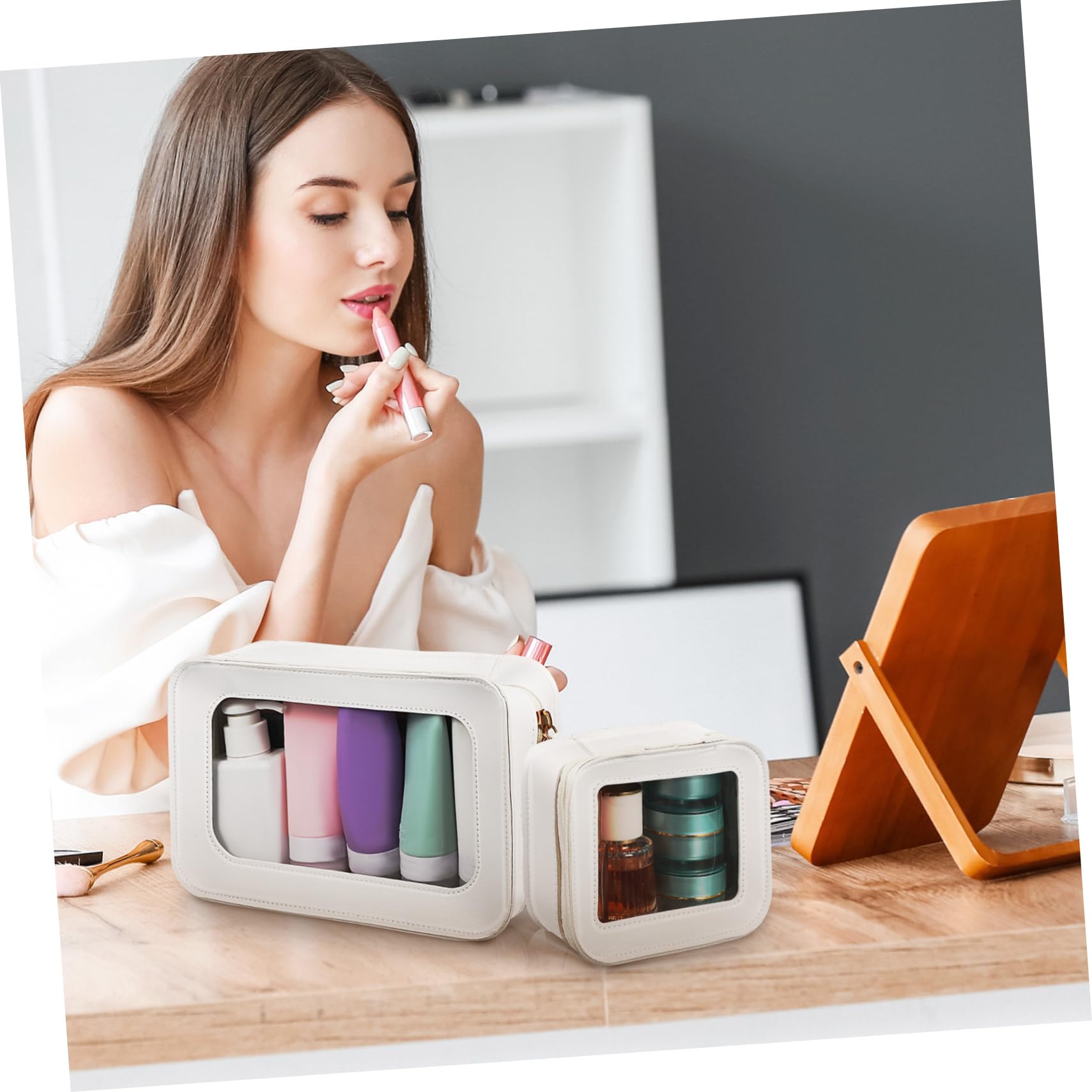 Beavorty Borsa Cosmetici Trasparente in Pvc Grande Capacità per Viaggio Donna con 2 Pezzi Beauty Case Portatile per Trucchi