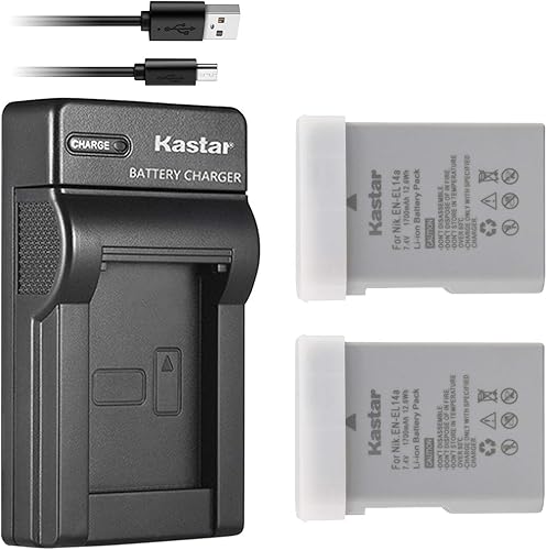 Kastar Batería (X2) y cargador USB delgado para EN-EL14a, EN-EL14, ENEL14A, ENEL14 EL14 y Coolpix P7000 P7100 P7700 P7800, D3100, D3200, D3300,