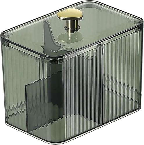 Naisicore Dispensador de hisopos de algodón, organizador de cosméticos transparente de 3 rejillas con tapa, soporte para hisopos de algodón, caja de