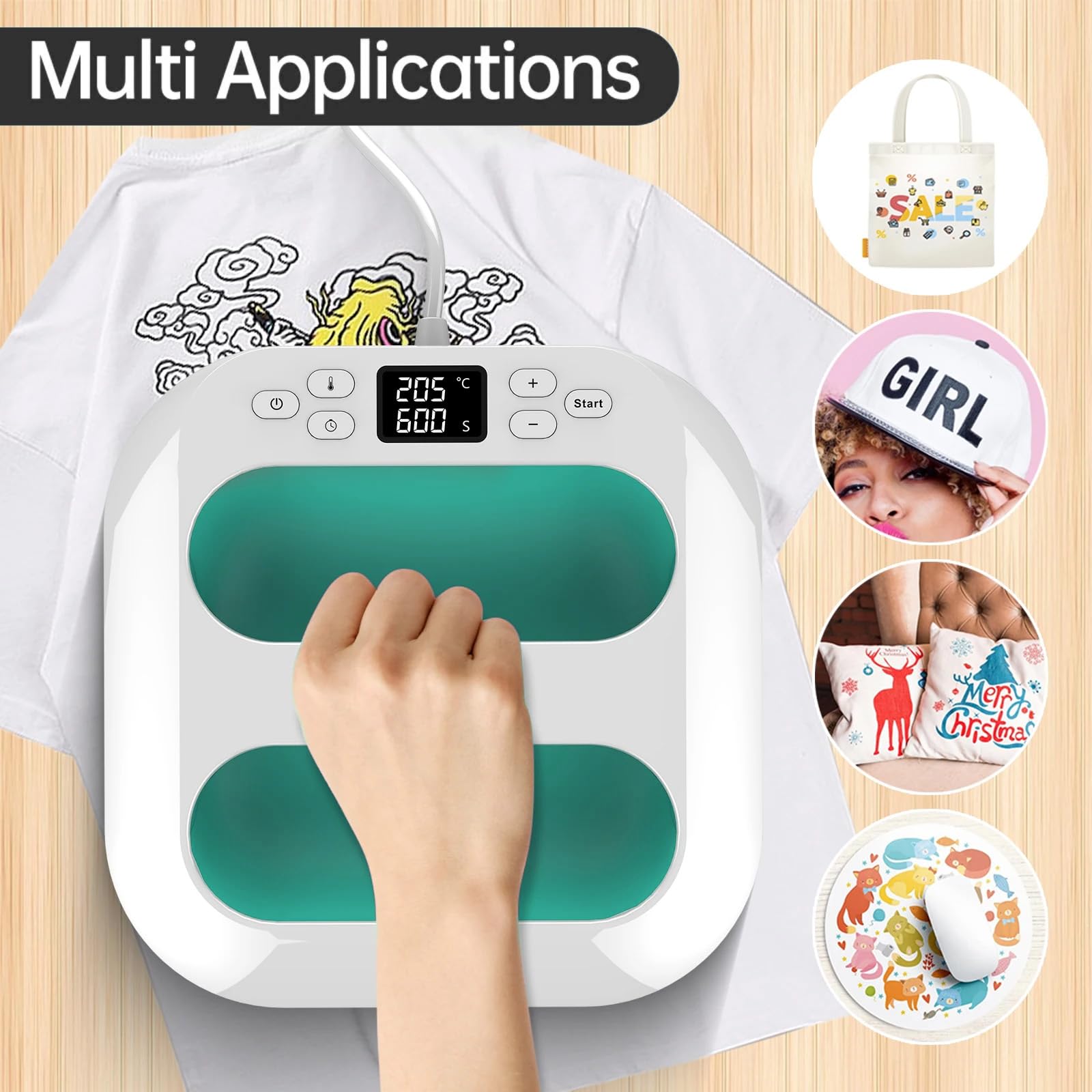 Plotter Prensa Transferencia, 9"X9" Prensa Calor Plotter De Prensa De Calor Máquina Trazador Camisetas MáQuina Impresión Con Temporizador Calentamiento Rápido Apagado Automático Para Bolsas Ropa