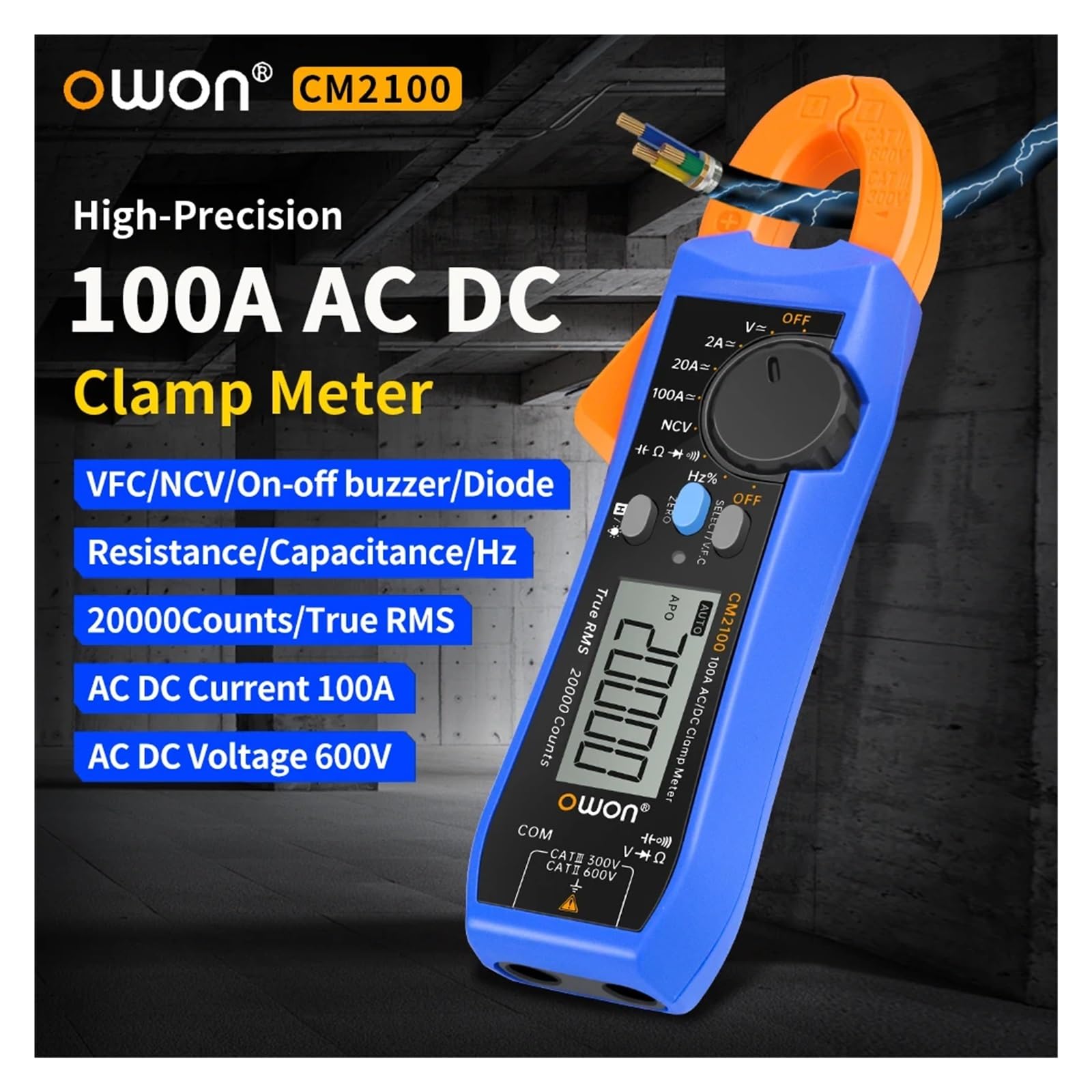 CM2100 20000Counts Pinza amperometrica digitale True RMS AC DC