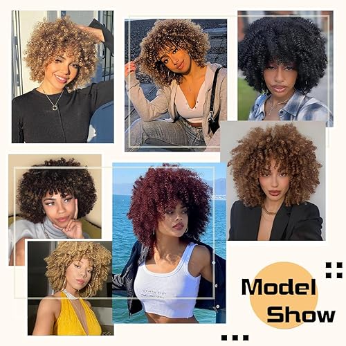 Miniatura 7 de Vitorish Pelucas afro para mujeres negras, 10 pulgadas, 8.11 ozpieza, resistente al calor, hecha a máquina, peluca de pelo sintético corto rizado