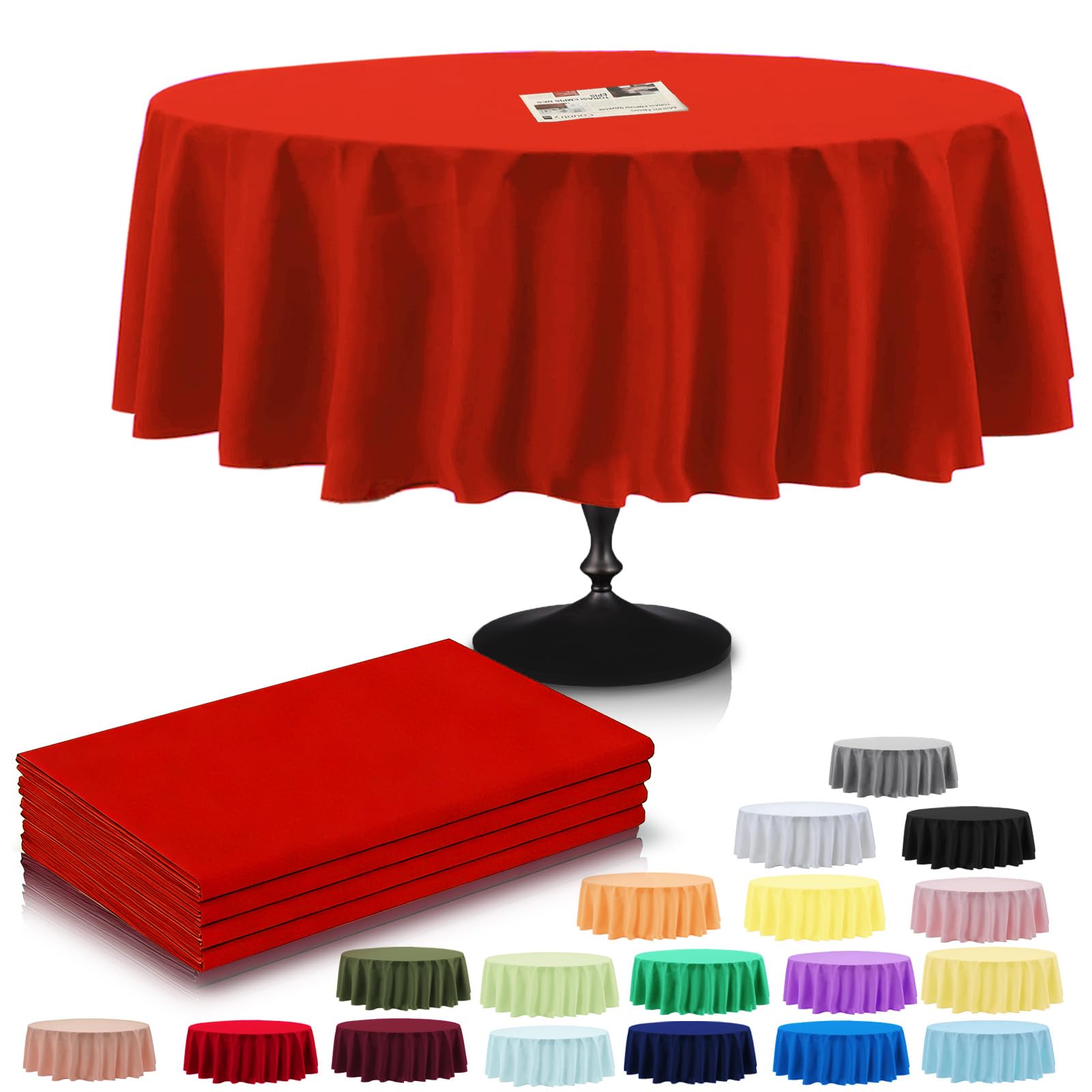 4Pack Plastic Red Table Cloth Party for Round Tables,213cm Large Decorative Paper Table Cloths for Parties Disposable,Red Party Decorations Table Cover for Picnic,Baby Shower,Birthday,Christmas