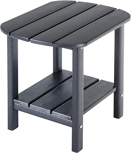 Miniatura 11 de LZRS Mesa auxiliar doble Adirondack, mesas auxiliares de exterior, mesas auxiliares para patio, jardín trasero, piscina, compañera de interior, Negro