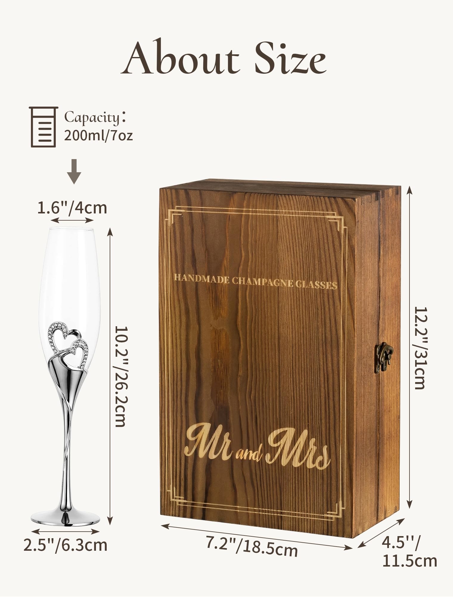 Flute Champagne Verre Cadeau Mariage Lot de 2 Argent Coupe Champagne avec Coffret Cadeau en Bois Gravé Flûtes à Champagne Anniversaire Demoiselle Honneur Fiançailles Cadeaux pour Couple