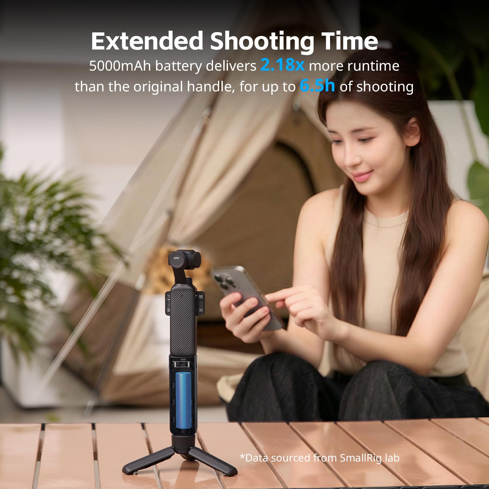 SMALLRIG Impugnatura Porta Batteria per DJI Osmo Pocket 4/3, Power Grip da 5000 mAh con Ricarica Rapida da 20W, Connessione Audio per Microfono Wireless, Filettatura da 1/4" per Treppiede, 5705