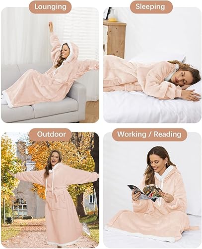 Miniatura 9 de Manta larga de forro polar de alta calidad con mangas para mujeres, adolescentes, 5 pies 1 pulgadas 5 pies 5 pulgadas de alto, súper suave, cálida y