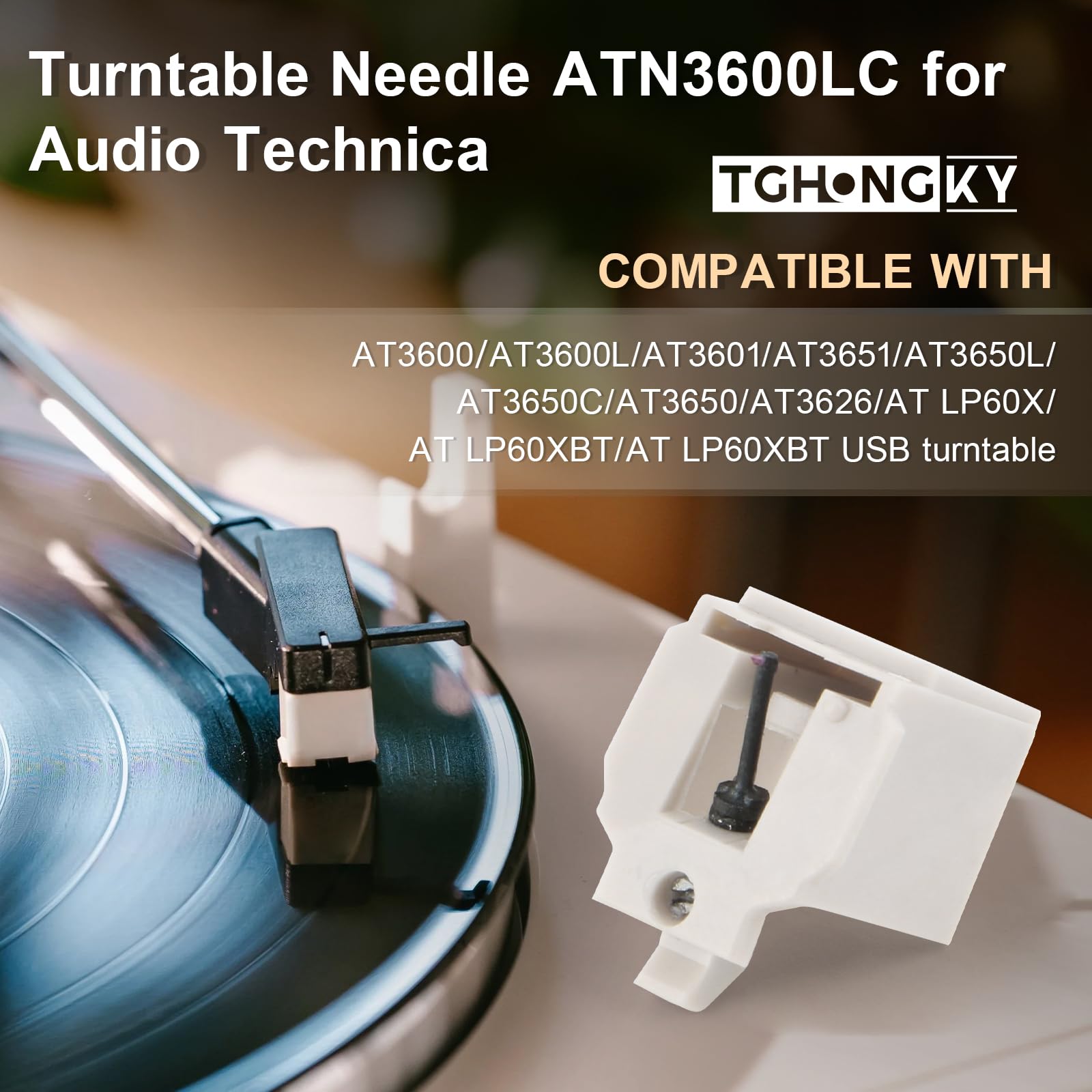 2pcs Aiguille pour Audio-Technica ATN3600LC Remplacement L'aiguille pour Audio-Technica ATN3600LC Diamant de Rechange SphéRique Pointe D'aiguille en Diamant Tige D'aiguille en Aluminium