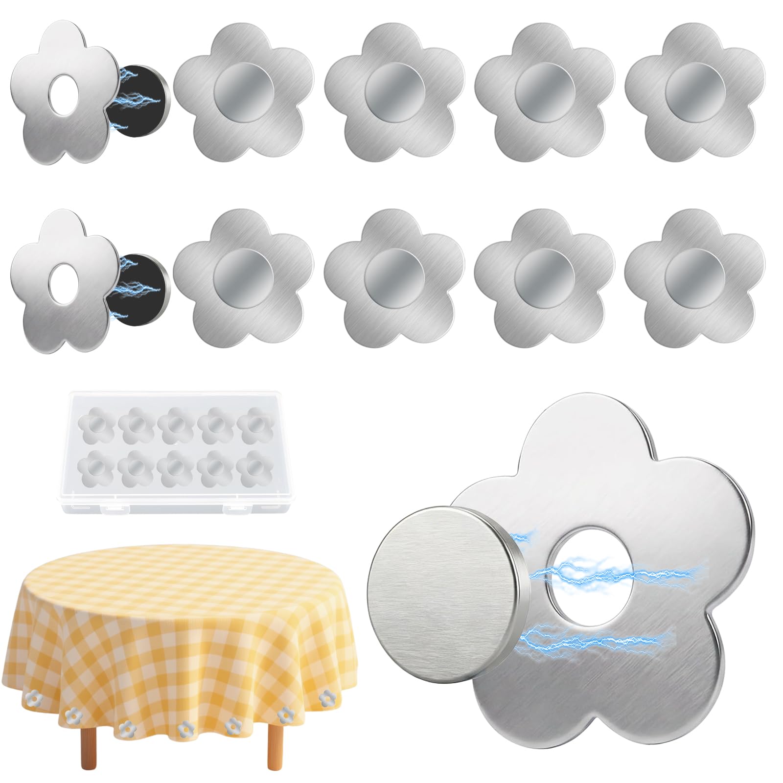 FUDUOXIAO 10 Stück Tischdeckenbeschwerer Extra Schwer, Magnet Tischdeckenbeschwerer Edelstahl Tischdeckenklammern Tischdecken Beschwerer Draußen, Tischdeckengewichte für Garten Hochzeit Camping