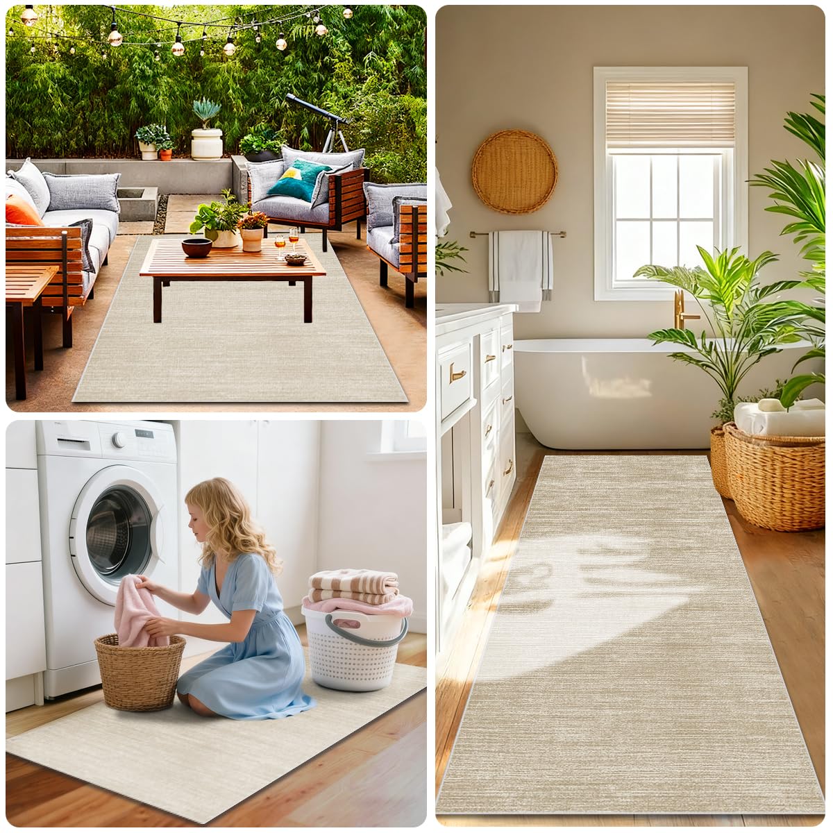 Teppich Läufer Flur rutschfest Küchenteppich Waschbar Langer Teppich Läufer Flur Teppichläufer Flurteppich Läufer Lang Fußmatte Groß Teppich Küche Flurläufer 90 x 500cm Beige