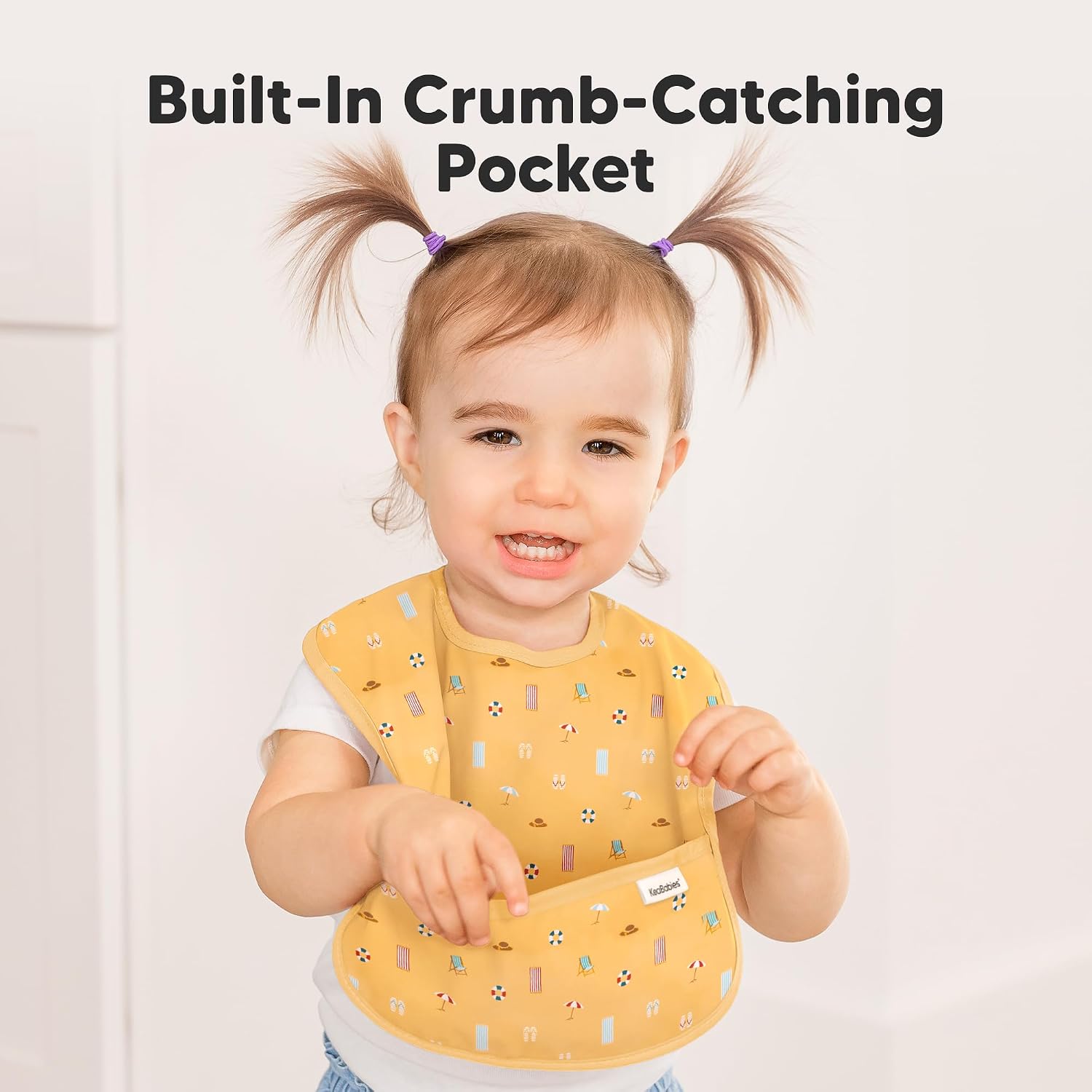 KeaBabies 3-Pack Waterproof Baby Bibs for Eating - Lightweight Toddler Feeding Bibs with Large Food Catcher, Mess Proof, Food-Grade Baby Eating Essentials, Easy to Put On & Clean (Beach Day)
