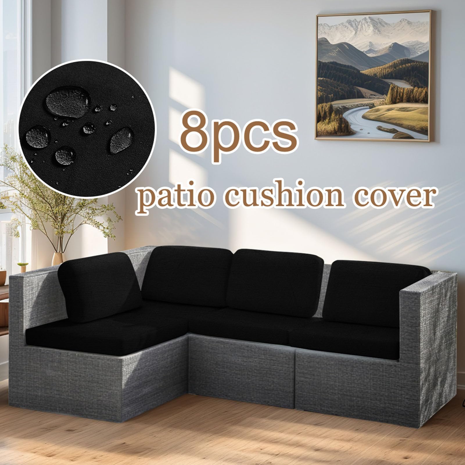 TDHLW 8Pcs Stretch Patio Cushion Covers Replacement, Outdoor Couch & Sofa Slipcovers for Patio Furniture Cushion Covers for Outdoor Furniture Backyard,Light Gray,8pc