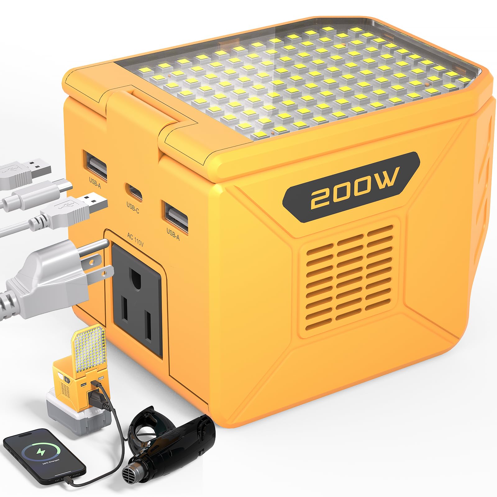 Power Inverter for DeWalt 20V Battery 200W 350W Peak Portable Power Station Outdoor Generator Battery Converter with 2