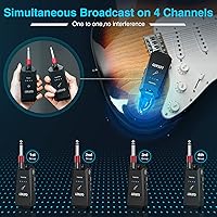 Vista 5 de LEKATO Sistema de guitarra inalámbrica de 5.8G actualizado, receptor transmisor recargable, vida de batería súper larga de 8 horas, sistema