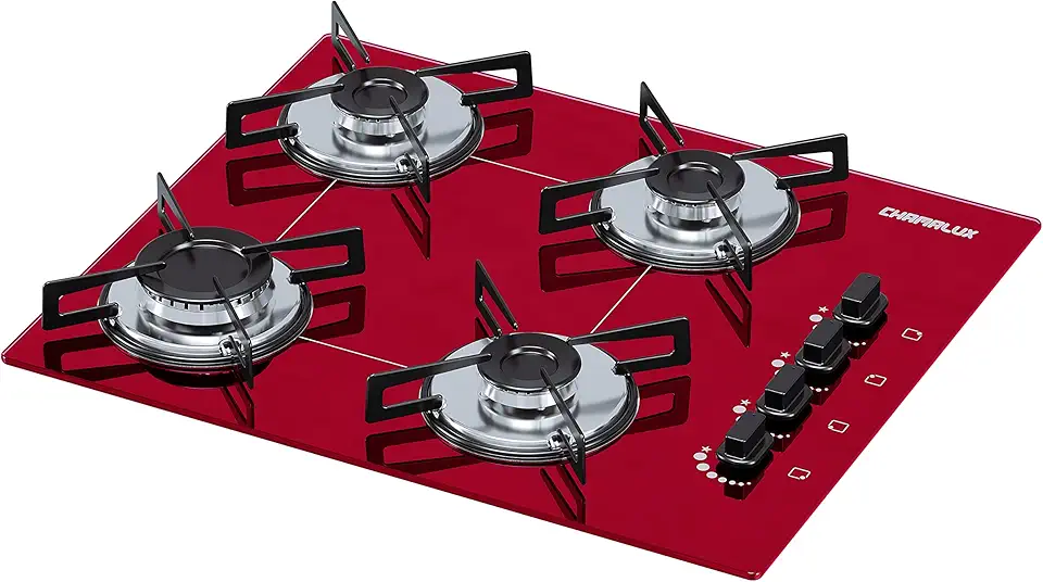 Cooktop 4 bocas Chamalux ultra chama Bivolt Gás Natural Trempe de Chapa Vermelho