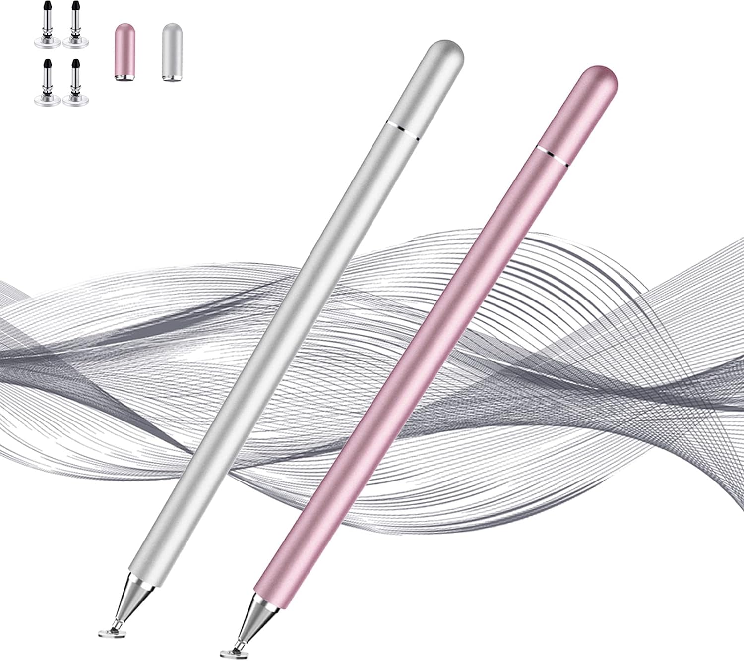 Stylus Pens for Touch Screen(2pcs), Luntak High Sensitivity Pens for iPad,iPad Pencil Compatible with/Apple/iPhone/iPad/Android/Microsoft Tablets and More Capacitive Touch Screens-Pink/Sliver