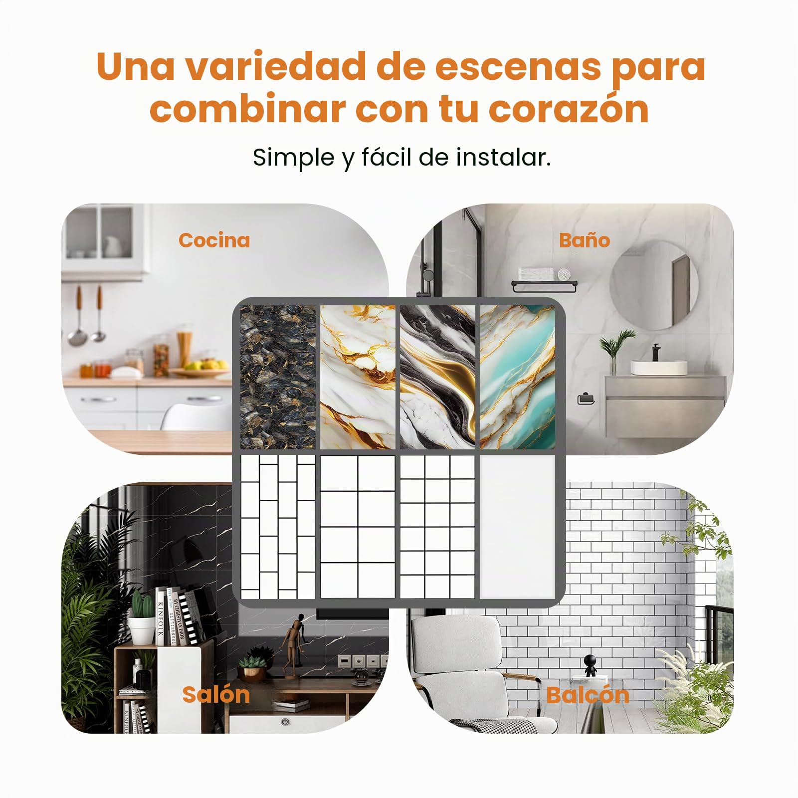 Pegatinas efecto baldosas de mármol, 10 piezas 60×30 cm, azulejos de cocina autoadhesivos, azulejos de pared autoadhesivos de PVC para baño, paneles de pared impermeables y antiaceite