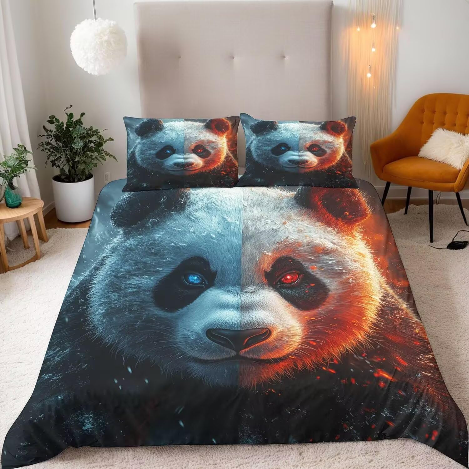 Parure de lit 140x200 panda anti-glisse avec fermeture éclair pour literie enfant et ado