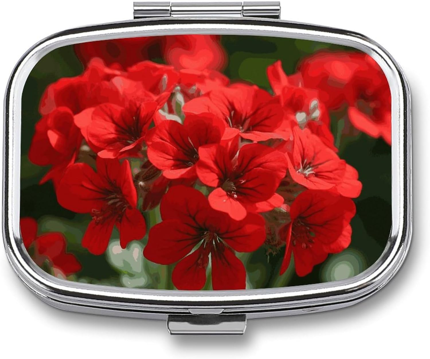 Red Geraniums Square Pill Box with 2 Compartment & Mirror