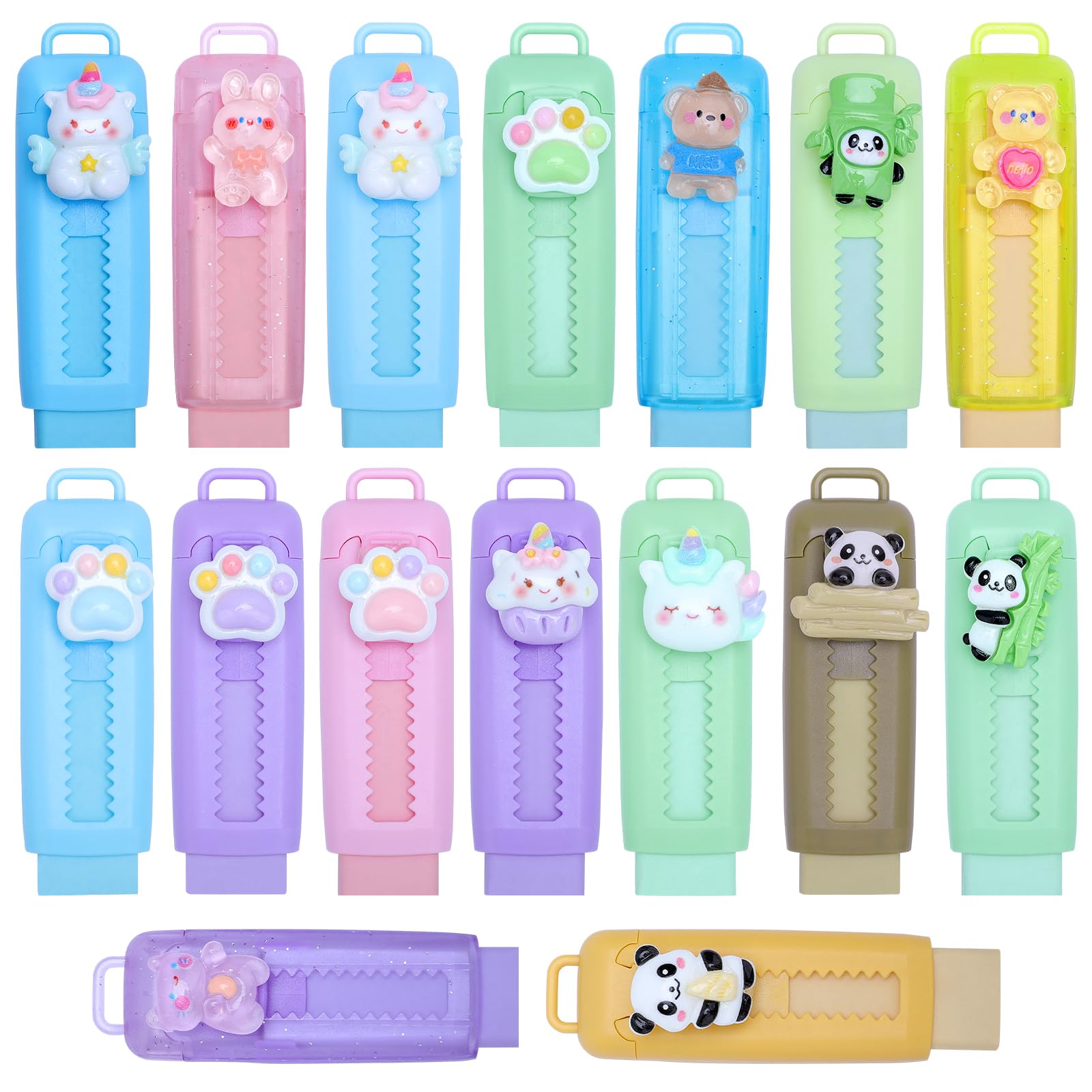 SKAMORI 16PCS Mini Gomas de Borrar para Niños, Regalos Cumpleaños Invitados Niños Colegio, Push and Pull Gomas de Borrar para Regalitos Cumpleaños Invitados Niños & Piñata