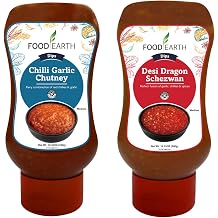 Food Earth Indian Chutneys & Dips - Chilli Garlic Chutney & Desi Dragon Schezwan Vegan, Gluten-Free Bold Indian Flavors Pack of 2 Bottled Sauces