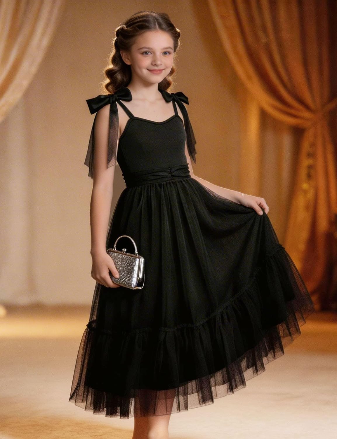 Arshiner Girls Dresses Summer Sleeveless Bow-Tie Straps Birthday Party Long Tulle Dress