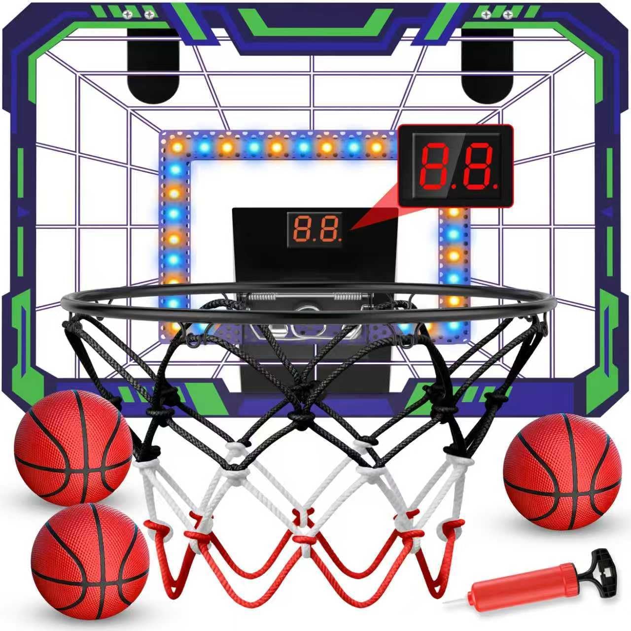 Kids Indoor Basketball Hoop - Over The Door Mini Basketball Hoop with LED Scoreboard, Lights & Sound, Includes 4 Balls - Fun Birthday for Boys & Girls Ages 3-12 to Play Anywhere