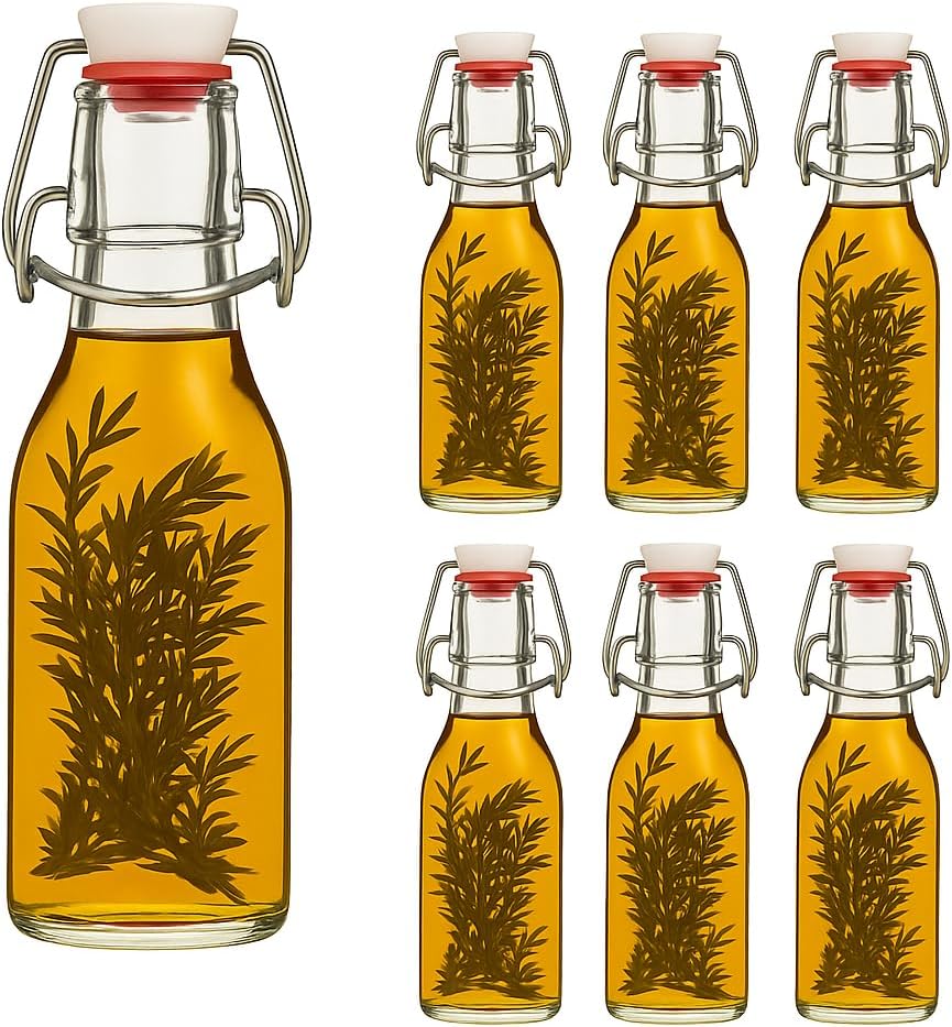 Set of 6 swing stopper bottle, glass bottles, 200 ml juice bottles, 0.2L with clip lock for self filling